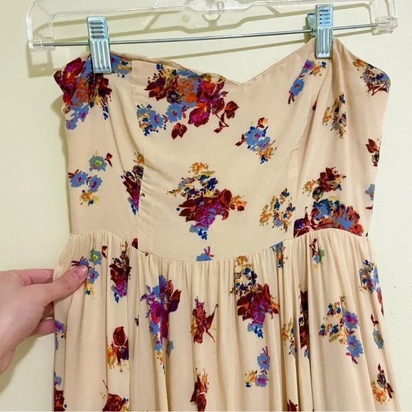 Free People Bella Babe Printed Midi Dress Cream Floral Sleeveless Sz 2 - Picture 4 of 12